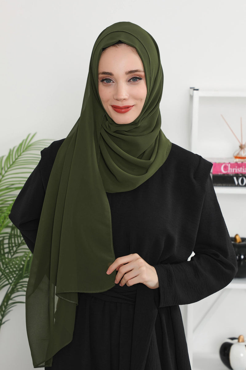 Women Instant Chiffon Shawl Modesty Turban Hijab Head Wrap Ready to Wear Women Headscarf made from Chiffon Fabric with Color Options,PS-11 Army Green