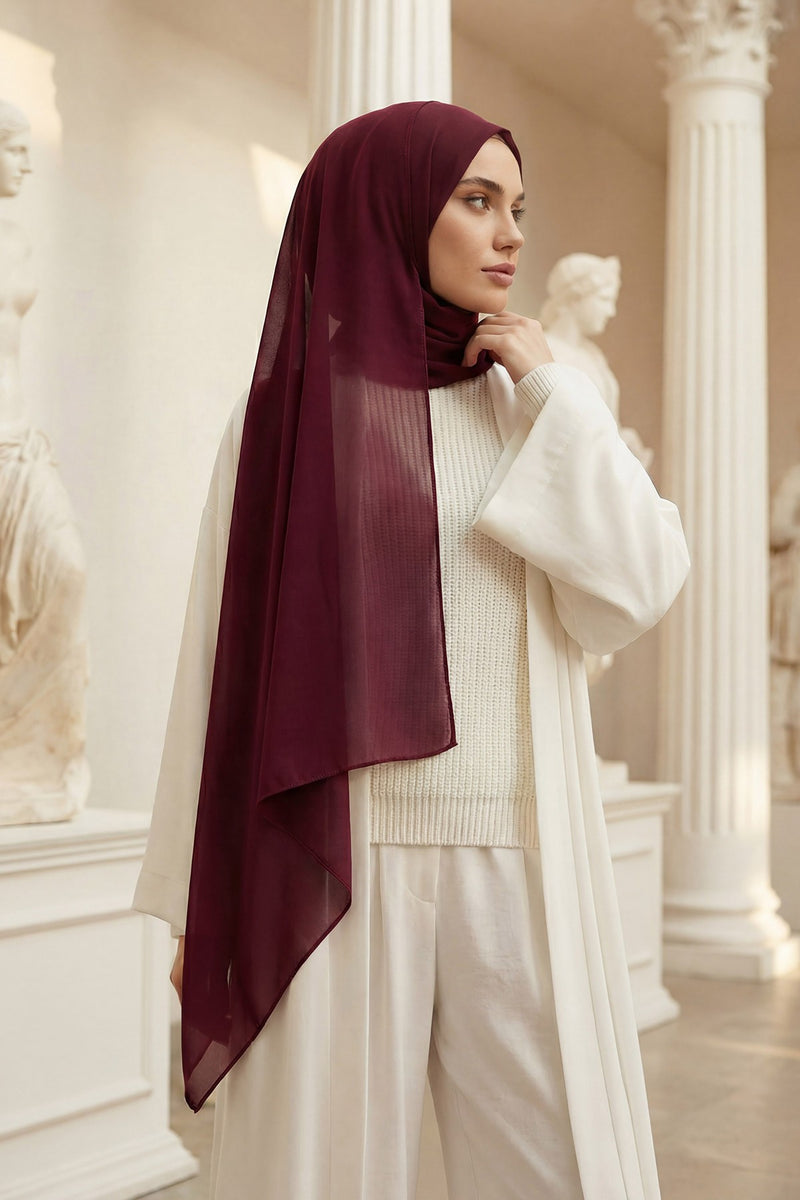 Women Instant Chiffon Shawl Modesty Turban Hijab Head Wrap Ready to Wear Women Headscarf made from Chiffon Fabric with Color Options,PS-11 Damson
