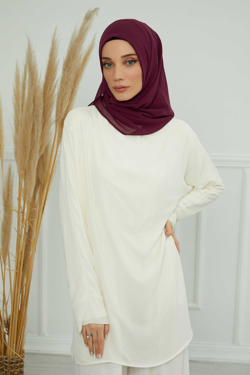 Women Instant Chiffon Shawl Modesty Turban Hijab Head Wrap Ready to Wear Women Headscarf made from Chiffon Fabric with Color Options,PS-11 Damson