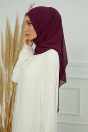 Women Instant Chiffon Shawl Modesty Turban Hijab Head Wrap Ready to Wear Women Headscarf made from Chiffon Fabric with Color Options,PS-11 Damson
