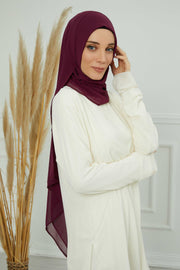 Women Instant Chiffon Shawl Modesty Turban Hijab Head Wrap Ready to Wear Women Headscarf made from Chiffon Fabric with Color Options,PS-11 Damson