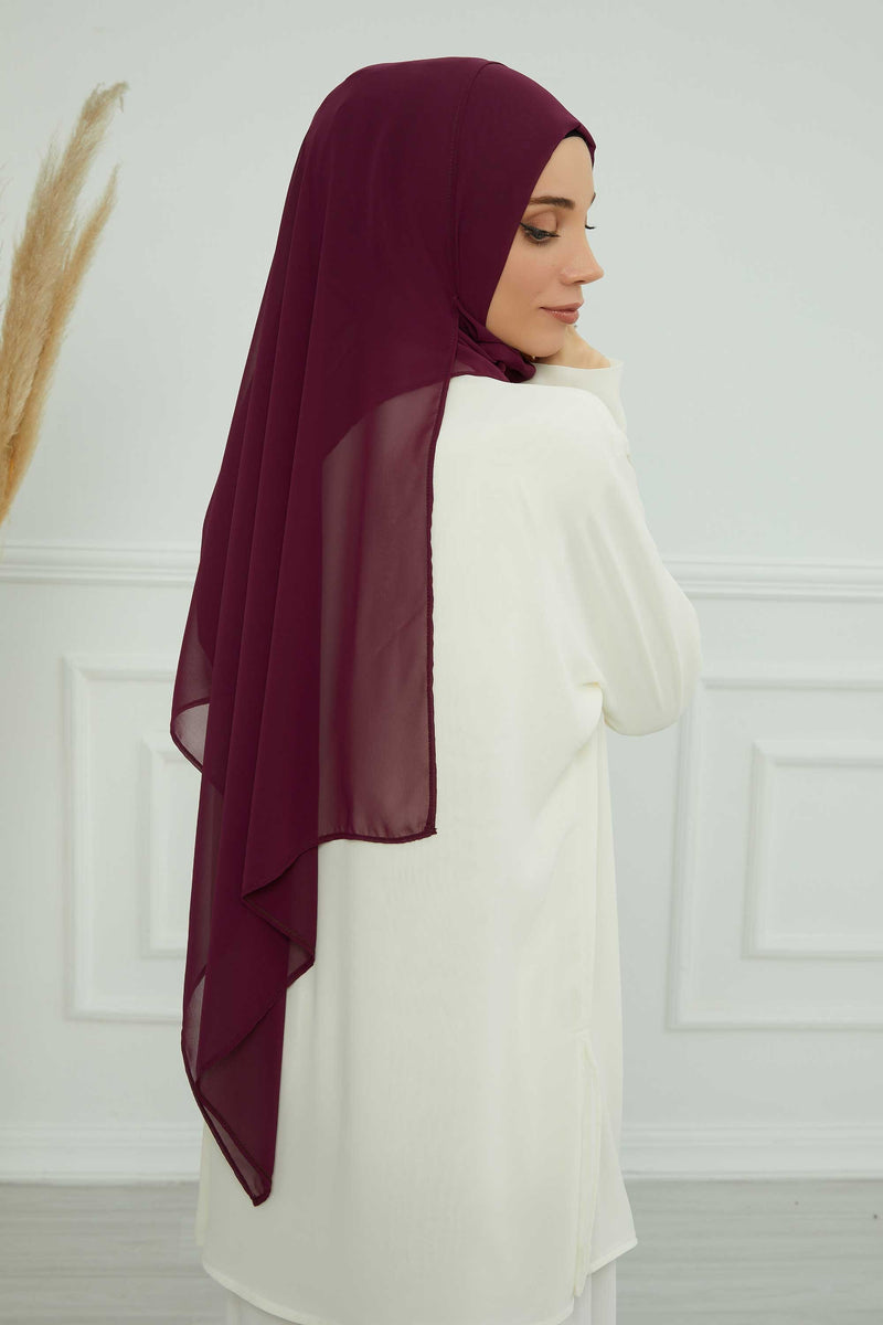 Women Instant Chiffon Shawl Modesty Turban Hijab Head Wrap Ready to Wear Women Headscarf made from Chiffon Fabric with Color Options,PS-11 Damson