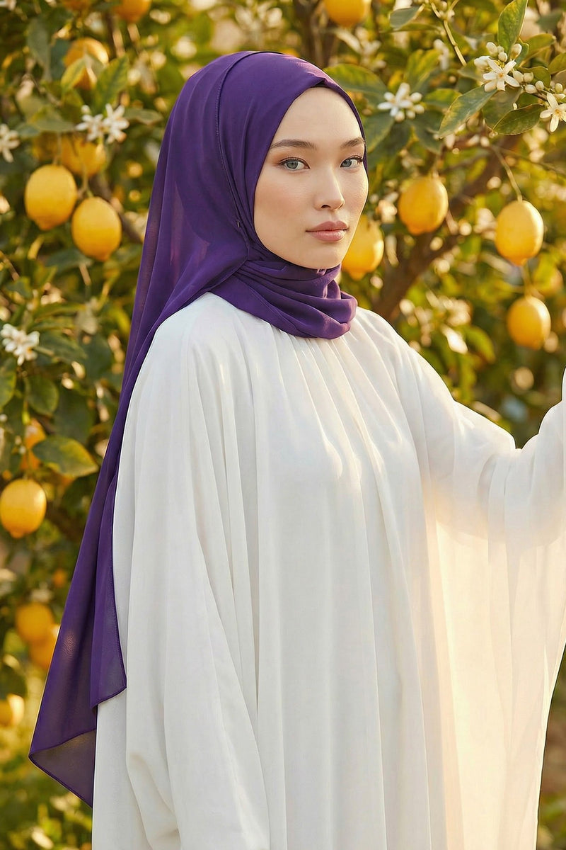 Women Instant Chiffon Shawl Modesty Turban Hijab Head Wrap Ready to Wear Women Headscarf made from Chiffon Fabric with Color Options,PS-11 Purple
