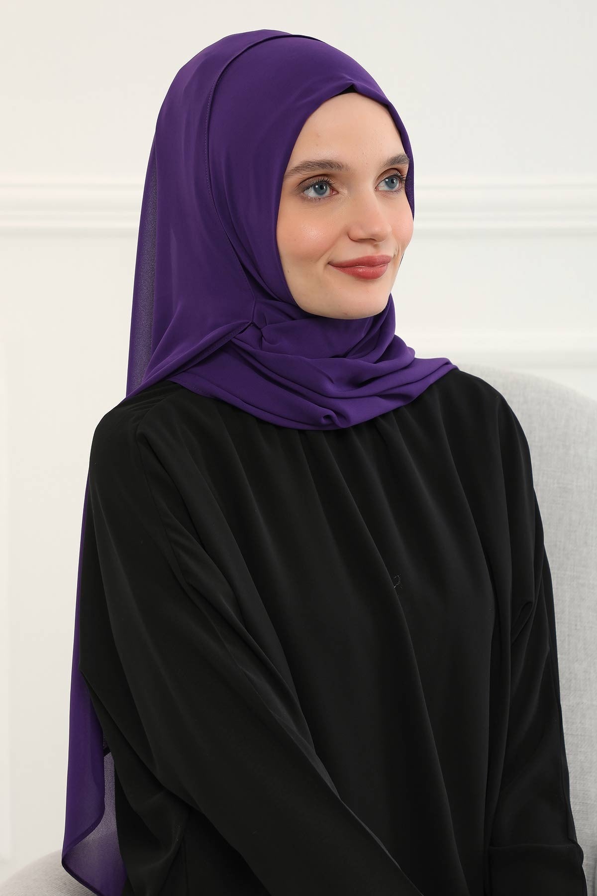 Women Instant Chiffon Shawl Modesty Turban Hijab Head Wrap Ready to Wear Women Headscarf made from Chiffon Fabric with Color Options,PS-11 Purple