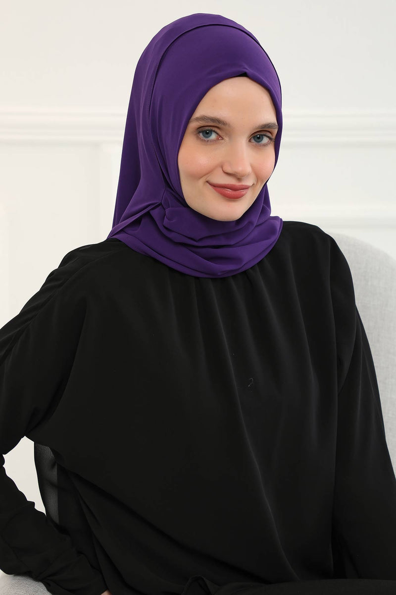 Women Instant Chiffon Shawl Modesty Turban Hijab Head Wrap Ready to Wear Women Headscarf made from Chiffon Fabric with Color Options,PS-11 Purple