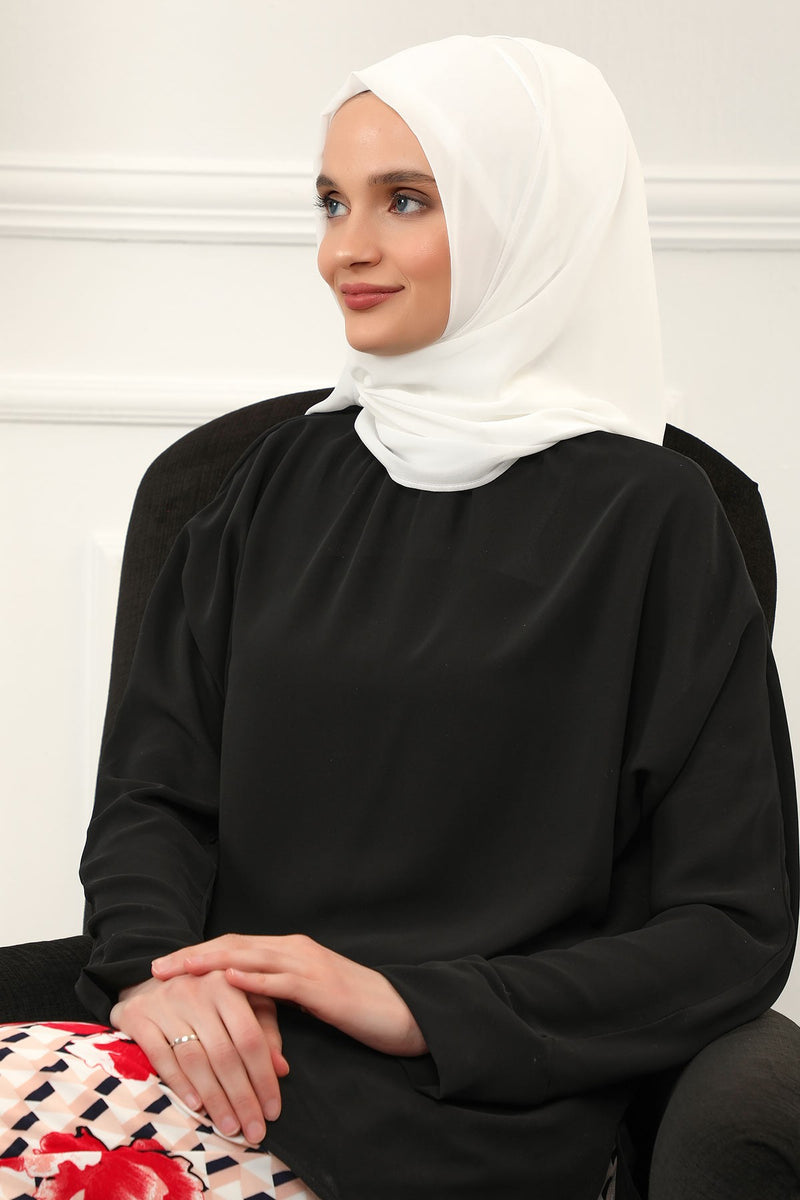 Women Instant Chiffon Shawl Modesty Turban Hijab Head Wrap Ready to Wear Women Headscarf made from Chiffon Fabric with Color Options,PS-11 Ivory