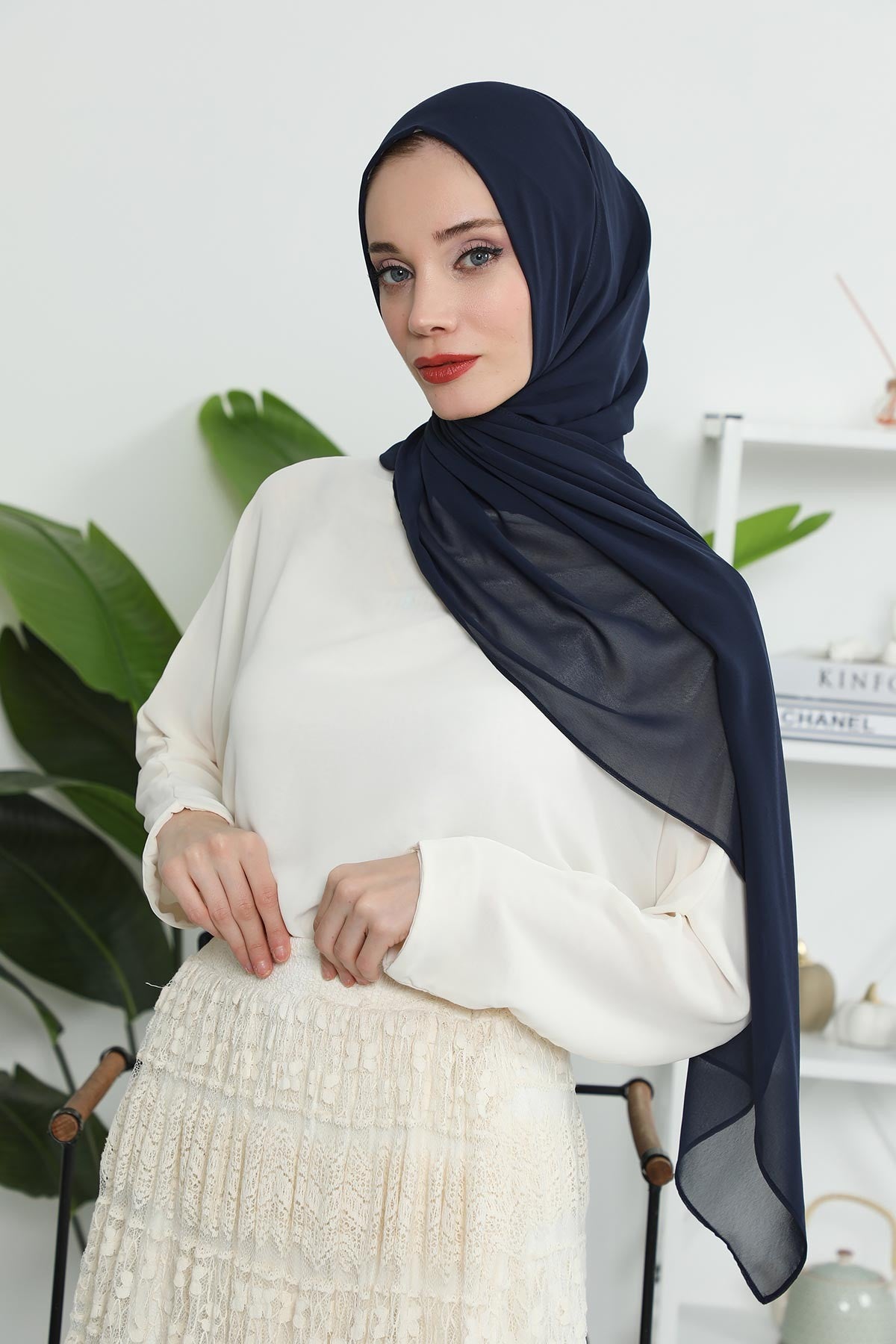 Women Instant Chiffon Shawl Modesty Turban Hijab Head Wrap Ready to Wear Women Headscarf made from Chiffon Fabric with Color Options,PS-11 Navy Blue