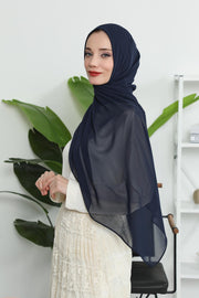 Women Instant Chiffon Shawl Modesty Turban Hijab Head Wrap Ready to Wear Women Headscarf made from Chiffon Fabric with Color Options,PS-11 Navy Blue