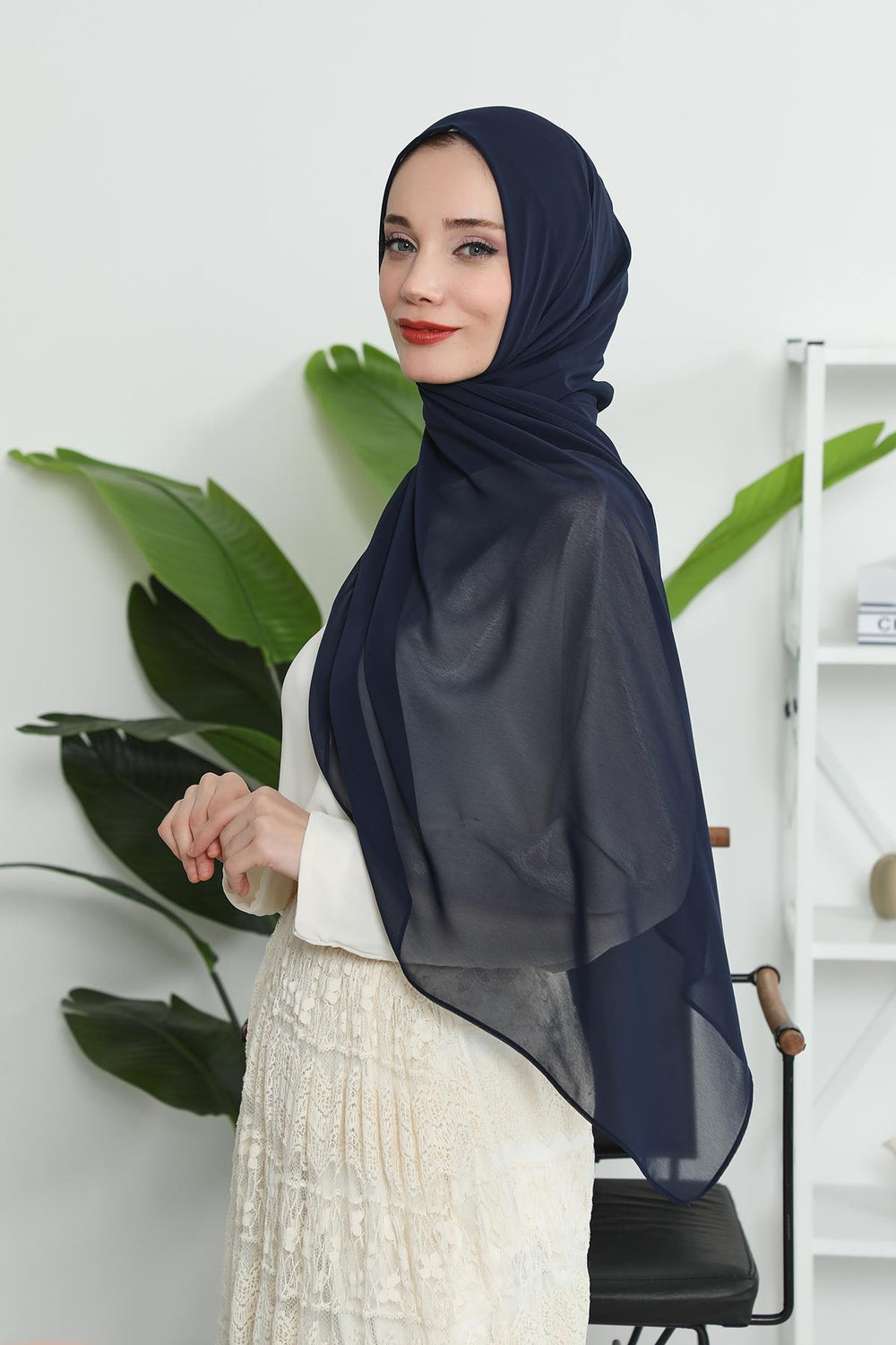 Women Instant Chiffon Shawl Modesty Turban Hijab Head Wrap Ready to Wear Women Headscarf made from Chiffon Fabric with Color Options,PS-11 Navy Blue