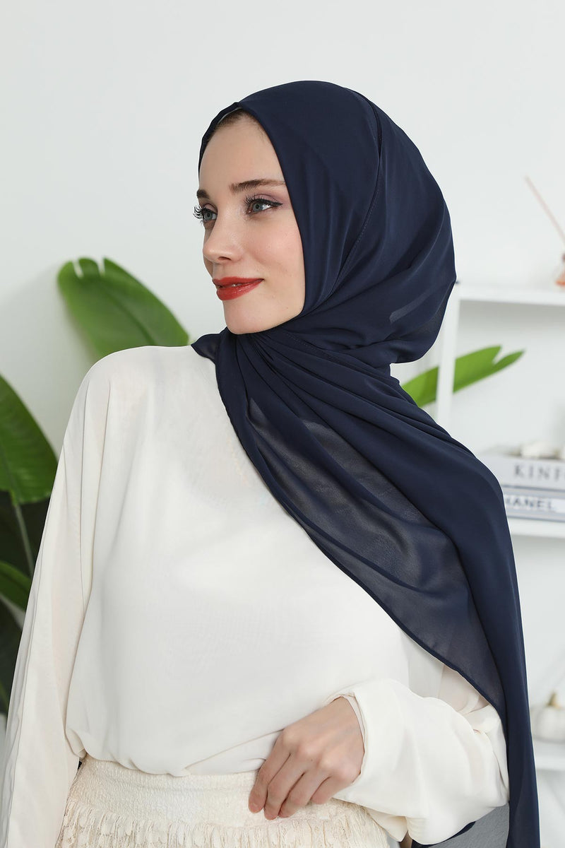 Women Instant Chiffon Shawl Modesty Turban Hijab Head Wrap Ready to Wear Women Headscarf made from Chiffon Fabric with Color Options,PS-11 Navy Blue