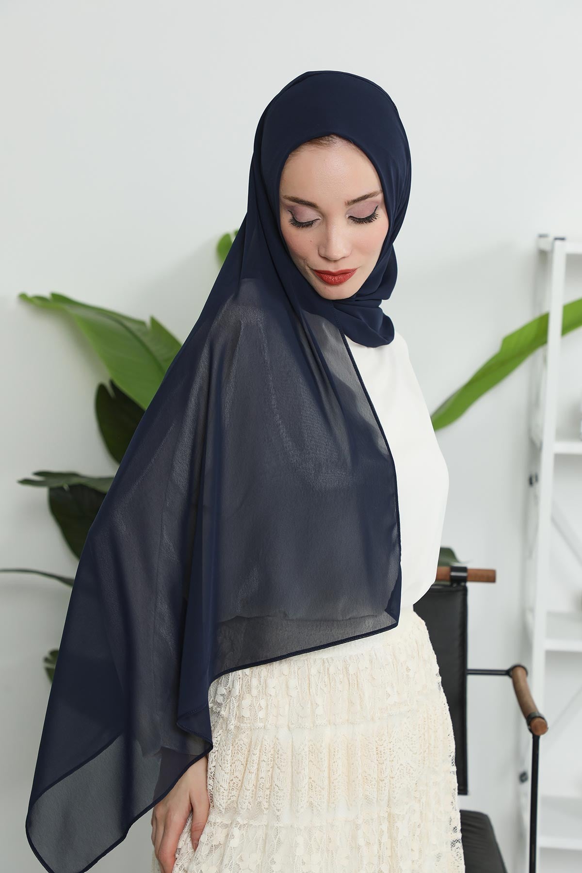 Women Instant Chiffon Shawl Modesty Turban Hijab Head Wrap Ready to Wear Women Headscarf made from Chiffon Fabric with Color Options,PS-11 Navy Blue