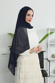 Women Instant Chiffon Shawl Modesty Turban Hijab Head Wrap Ready to Wear Women Headscarf made from Chiffon Fabric with Color Options,PS-11 Navy Blue