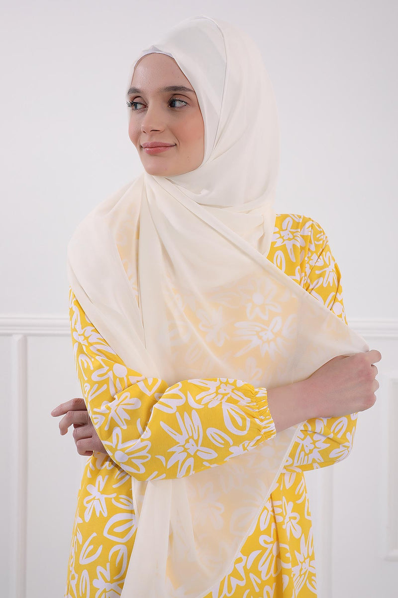 Women Instant Chiffon Shawl Modesty Turban Hijab Head Wrap Ready to Wear Women Headscarf made from Chiffon Fabric with Color Options,PS-11 Off-White