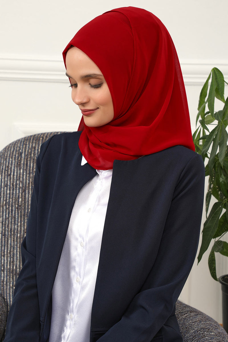 Women Instant Chiffon Shawl Modesty Turban Hijab Head Wrap Ready to Wear Women Headscarf made from Chiffon Fabric with Color Options,PS-11 Red