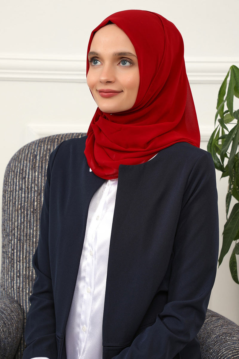 Women Instant Chiffon Shawl Modesty Turban Hijab Head Wrap Ready to Wear Women Headscarf made from Chiffon Fabric with Color Options,PS-11 Red