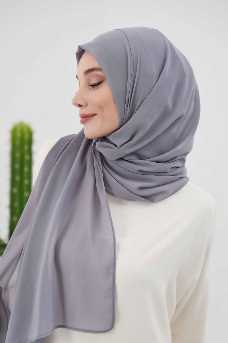 Women Instant Chiffon Shawl Modesty Turban Hijab Head Wrap Ready to Wear Women Headscarf made from Chiffon Fabric with Color Options,PS-11 Grey