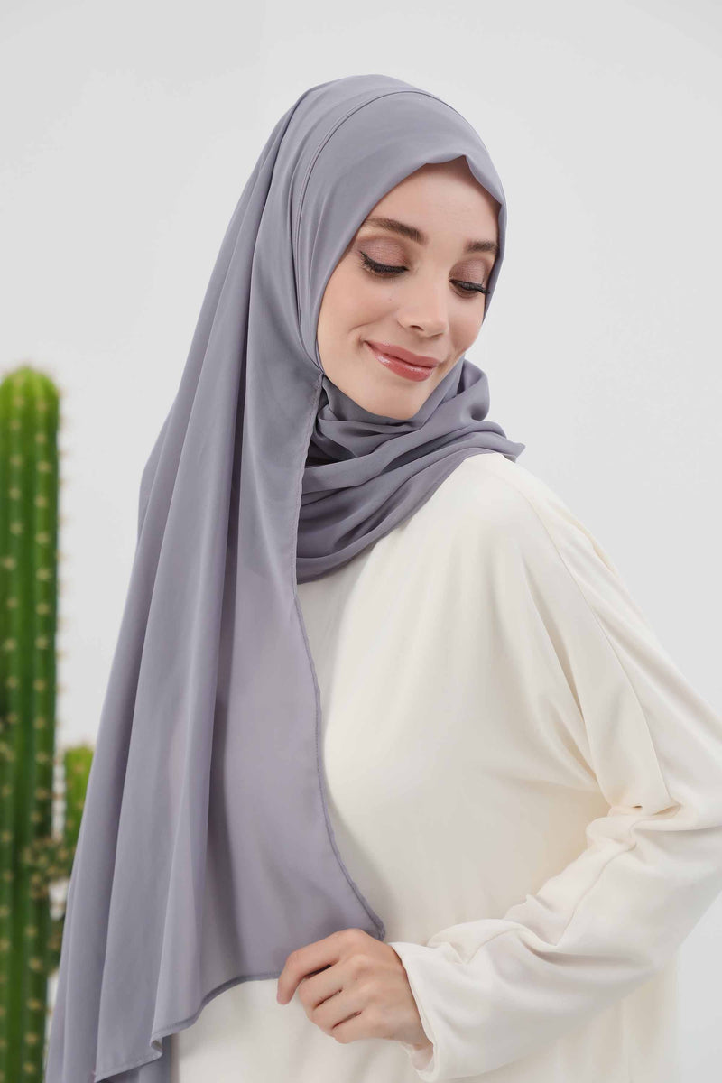 Women Instant Chiffon Shawl Modesty Turban Hijab Head Wrap Ready to Wear Women Headscarf made from Chiffon Fabric with Color Options,PS-11 Grey