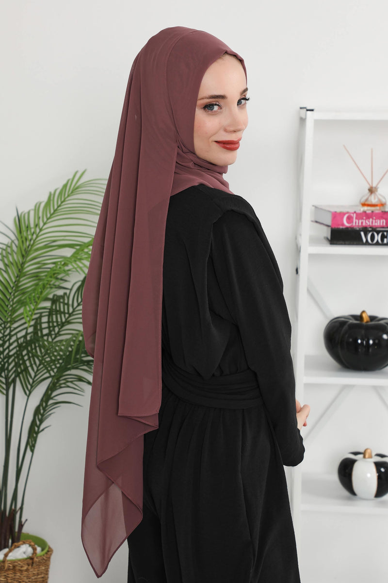 Women Instant Chiffon Shawl Modesty Turban Hijab Head Wrap Ready to Wear Women Headscarf made from Chiffon Fabric with Color Options,PS-11 Dusty Rose