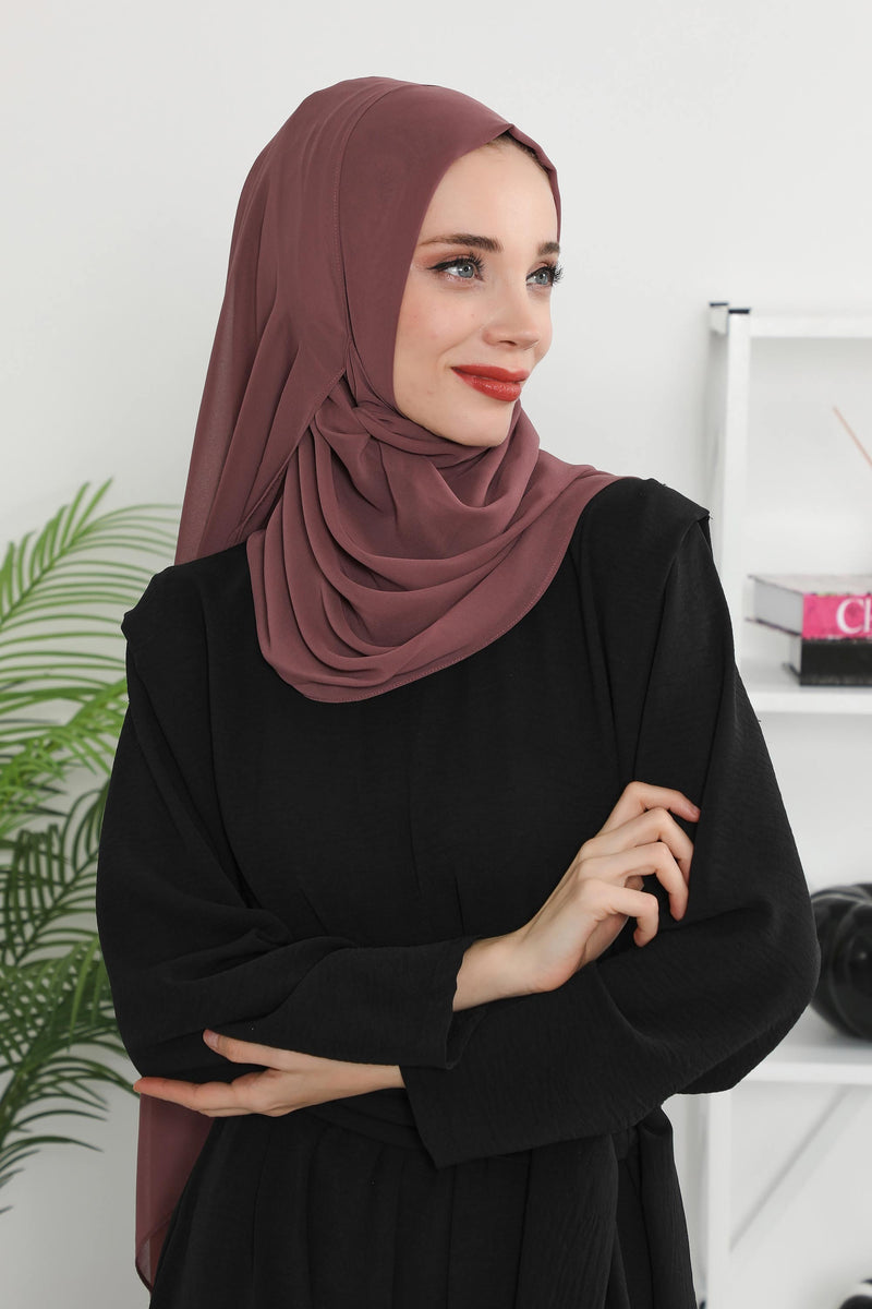 Women Instant Chiffon Shawl Modesty Turban Hijab Head Wrap Ready to Wear Women Headscarf made from Chiffon Fabric with Color Options,PS-11 Dusty Rose