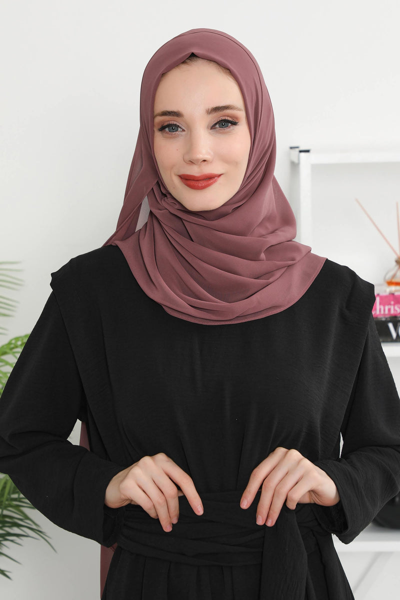 Women Instant Chiffon Shawl Modesty Turban Hijab Head Wrap Ready to Wear Women Headscarf made from Chiffon Fabric with Color Options,PS-11 Dusty Rose