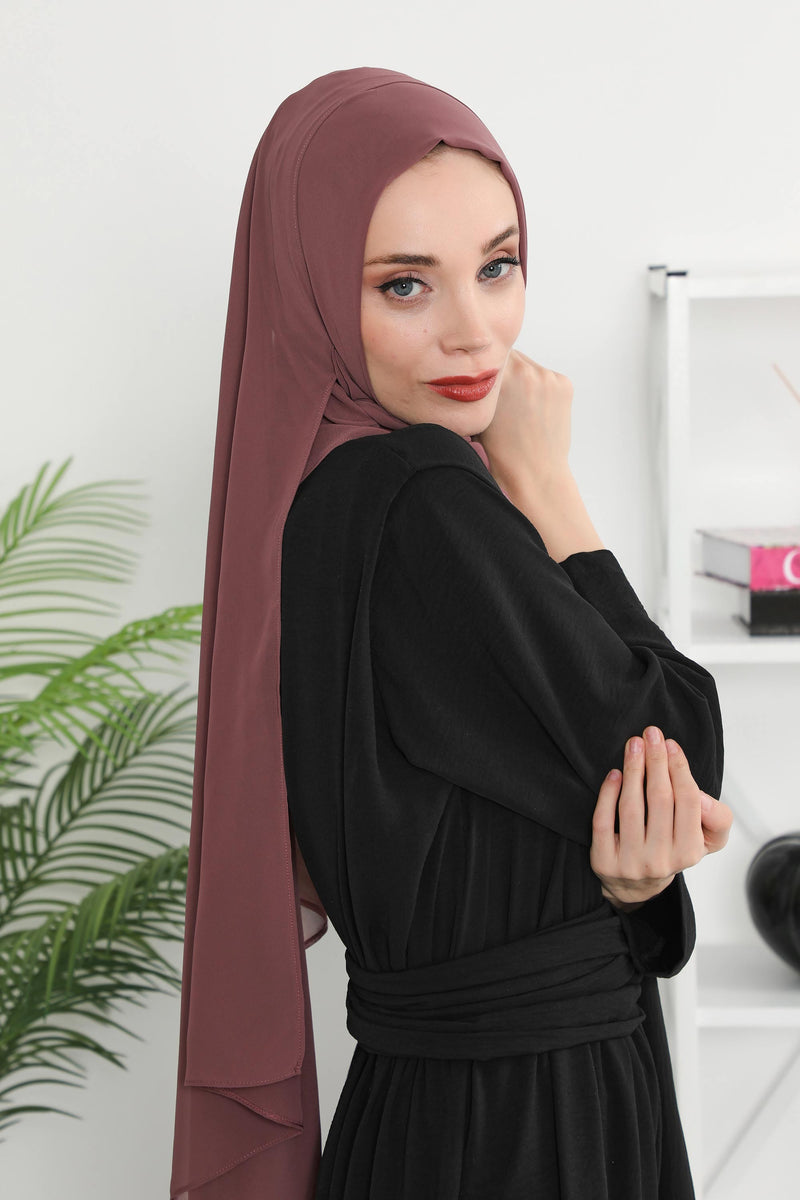 Women Instant Chiffon Shawl Modesty Turban Hijab Head Wrap Ready to Wear Women Headscarf made from Chiffon Fabric with Color Options,PS-11 Dusty Rose