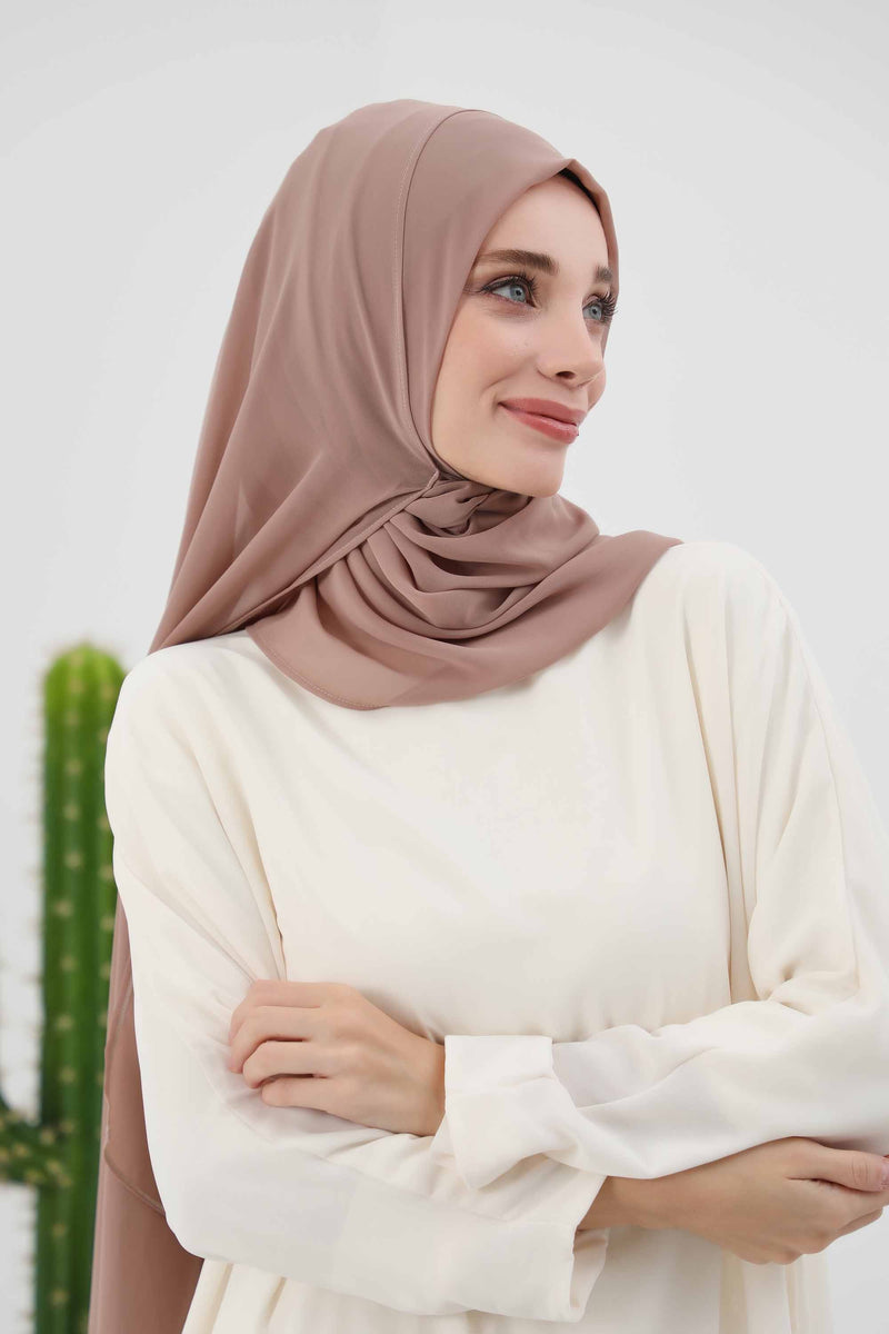 Women Instant Chiffon Shawl Modesty Turban Hijab Head Wrap Ready to Wear Women Headscarf made from Chiffon Fabric with Color Options,PS-11 Dark Mink
