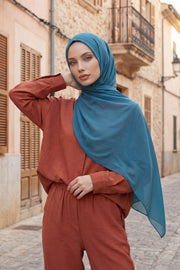 Women Instant Chiffon Shawl Modesty Turban Hijab Head Wrap Ready to Wear Women Headscarf made from Chiffon Fabric with Color Options,PS-11 Petrol Blue