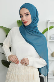 Women Instant Chiffon Shawl Modesty Turban Hijab Head Wrap Ready to Wear Women Headscarf made from Chiffon Fabric with Color Options,PS-11 Petrol Blue