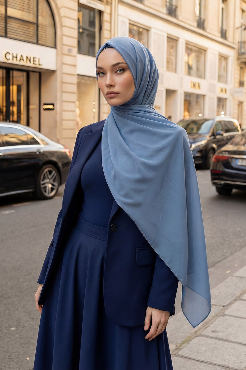 Women Instant Chiffon Shawl Modesty Turban Hijab Head Wrap Ready to Wear Women Headscarf made from Chiffon Fabric with Color Options,PS-11 İndigo