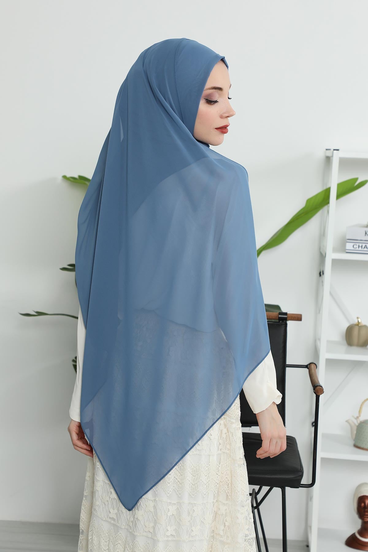 Women Instant Chiffon Shawl Modesty Turban Hijab Head Wrap Ready to Wear Women Headscarf made from Chiffon Fabric with Color Options,PS-11 İndigo