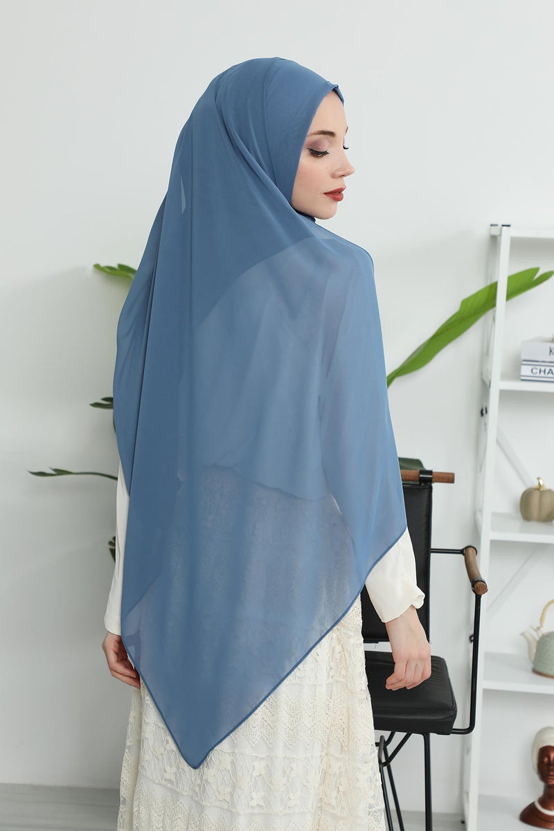 Women Instant Chiffon Shawl Modesty Turban Hijab Head Wrap Ready to Wear Women Headscarf made from Chiffon Fabric with Color Options,PS-11 İndigo