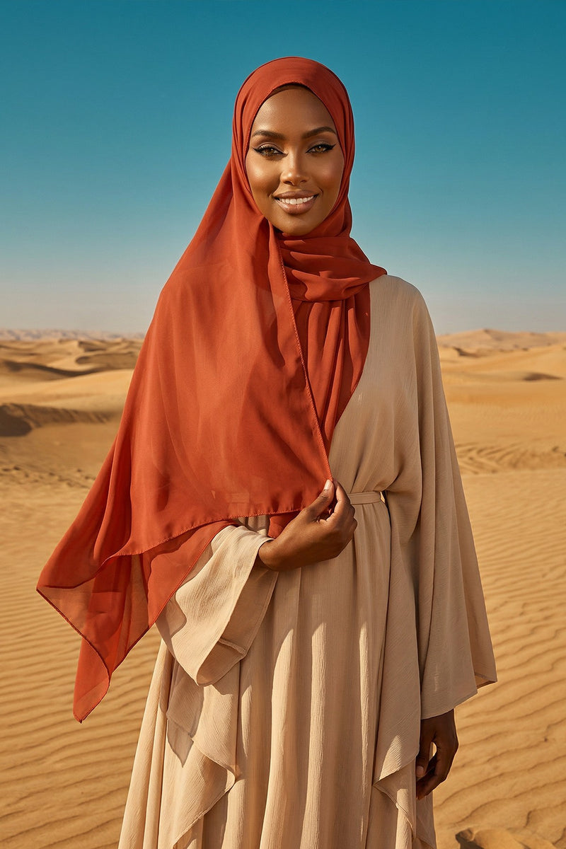 Women Instant Chiffon Shawl Modesty Turban Hijab Head Wrap Ready to Wear Women Headscarf made from Chiffon Fabric with Color Options,PS-11 Tile Red