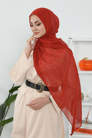 Women Instant Chiffon Shawl Modesty Turban Hijab Head Wrap Ready to Wear Women Headscarf made from Chiffon Fabric with Color Options,PS-11 Tile Red