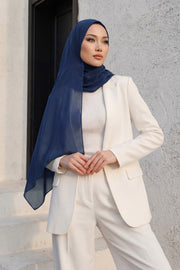 Women Instant Chiffon Shawl Modesty Turban Hijab Head Wrap Ready to Wear Women Headscarf made from Chiffon Fabric with Color Options,PS-11 Dark Blue