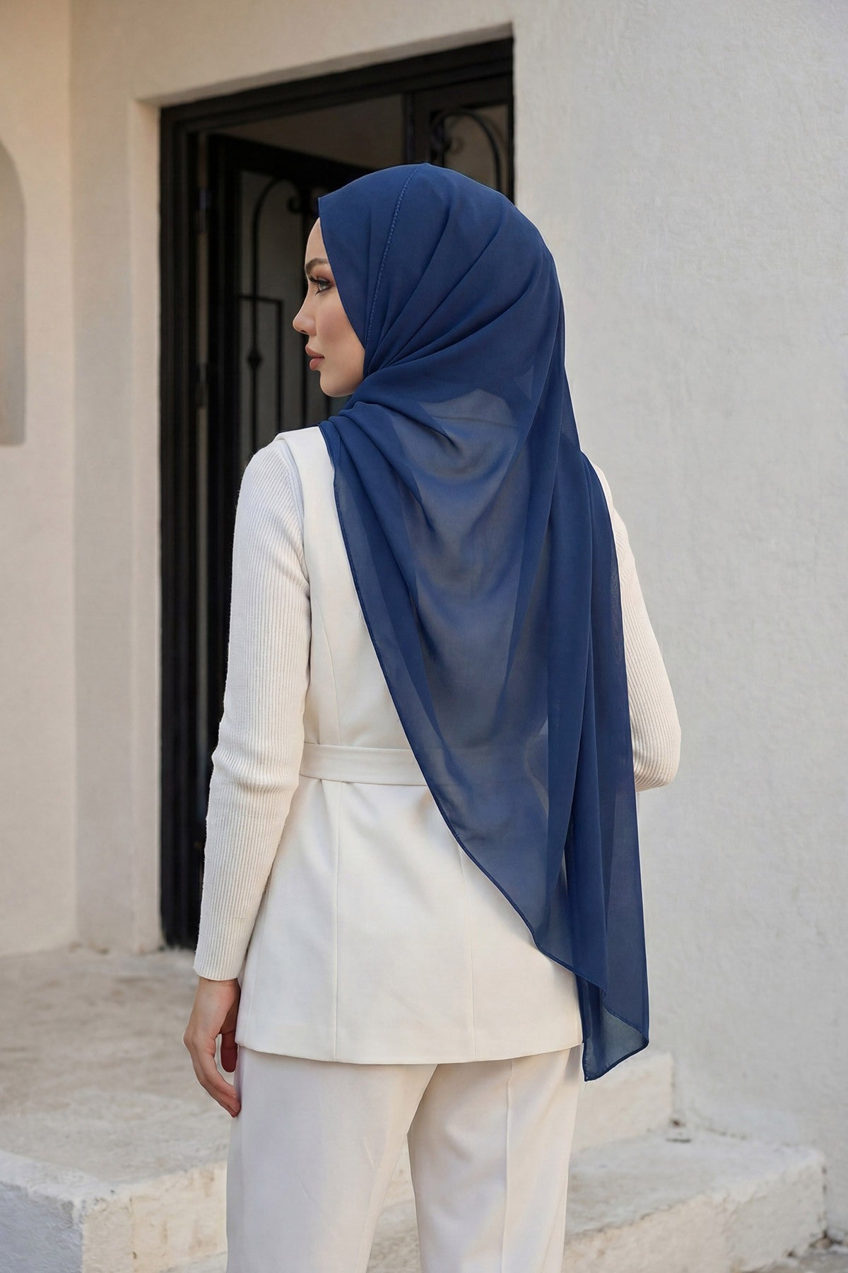 Women Instant Chiffon Shawl Modesty Turban Hijab Head Wrap Ready to Wear Women Headscarf made from Chiffon Fabric with Color Options,PS-11 Dark Blue