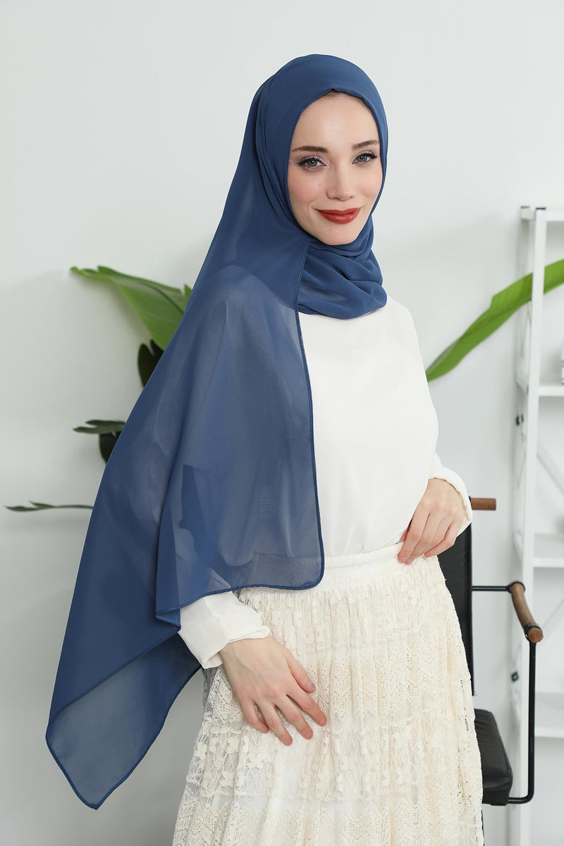 Women Instant Chiffon Shawl Modesty Turban Hijab Head Wrap Ready to Wear Women Headscarf made from Chiffon Fabric with Color Options,PS-11 Dark Blue