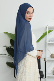 Women Instant Chiffon Shawl Modesty Turban Hijab Head Wrap Ready to Wear Women Headscarf made from Chiffon Fabric with Color Options,PS-11 Dark Blue