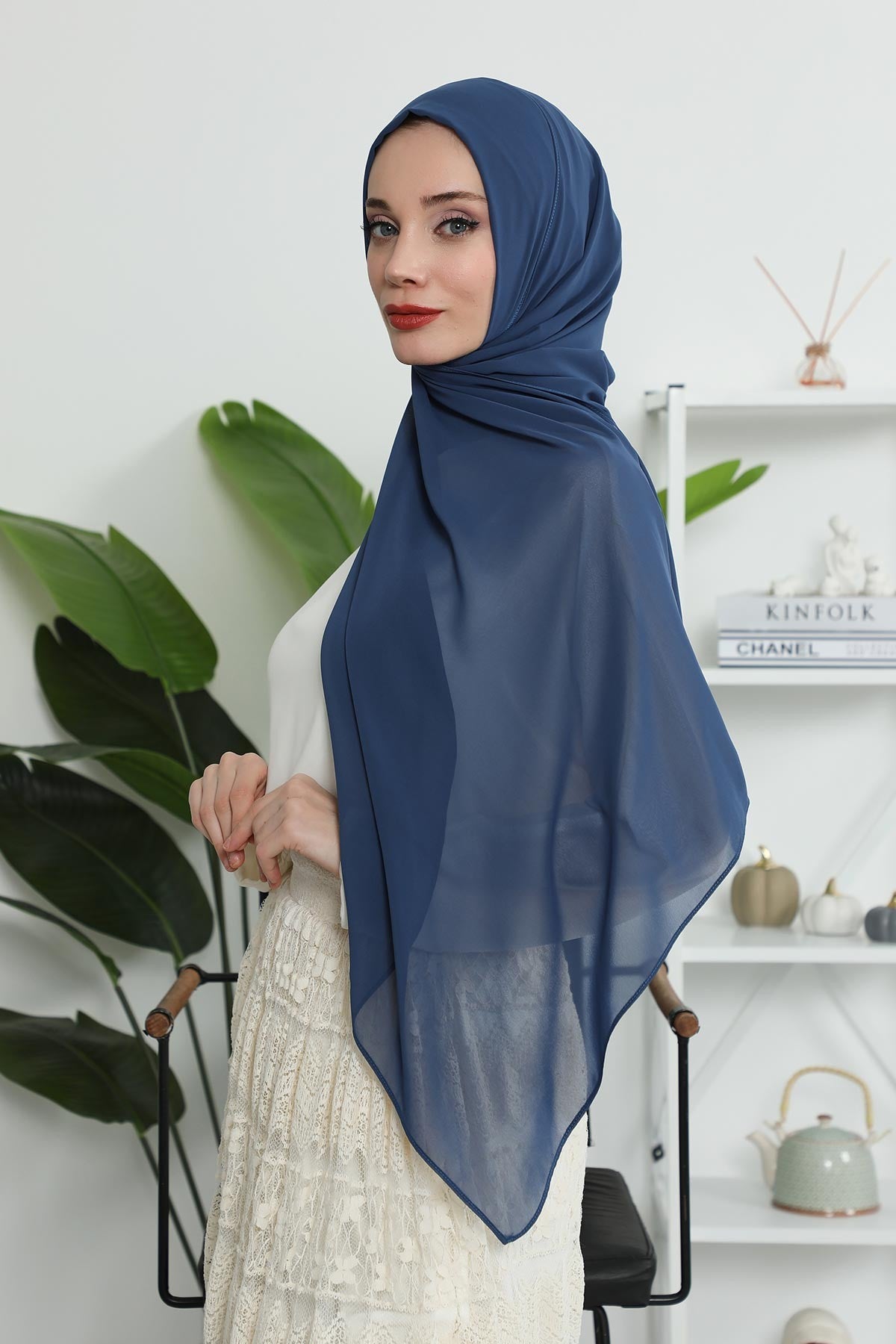 Women Instant Chiffon Shawl Modesty Turban Hijab Head Wrap Ready to Wear Women Headscarf made from Chiffon Fabric with Color Options,PS-11 Dark Blue