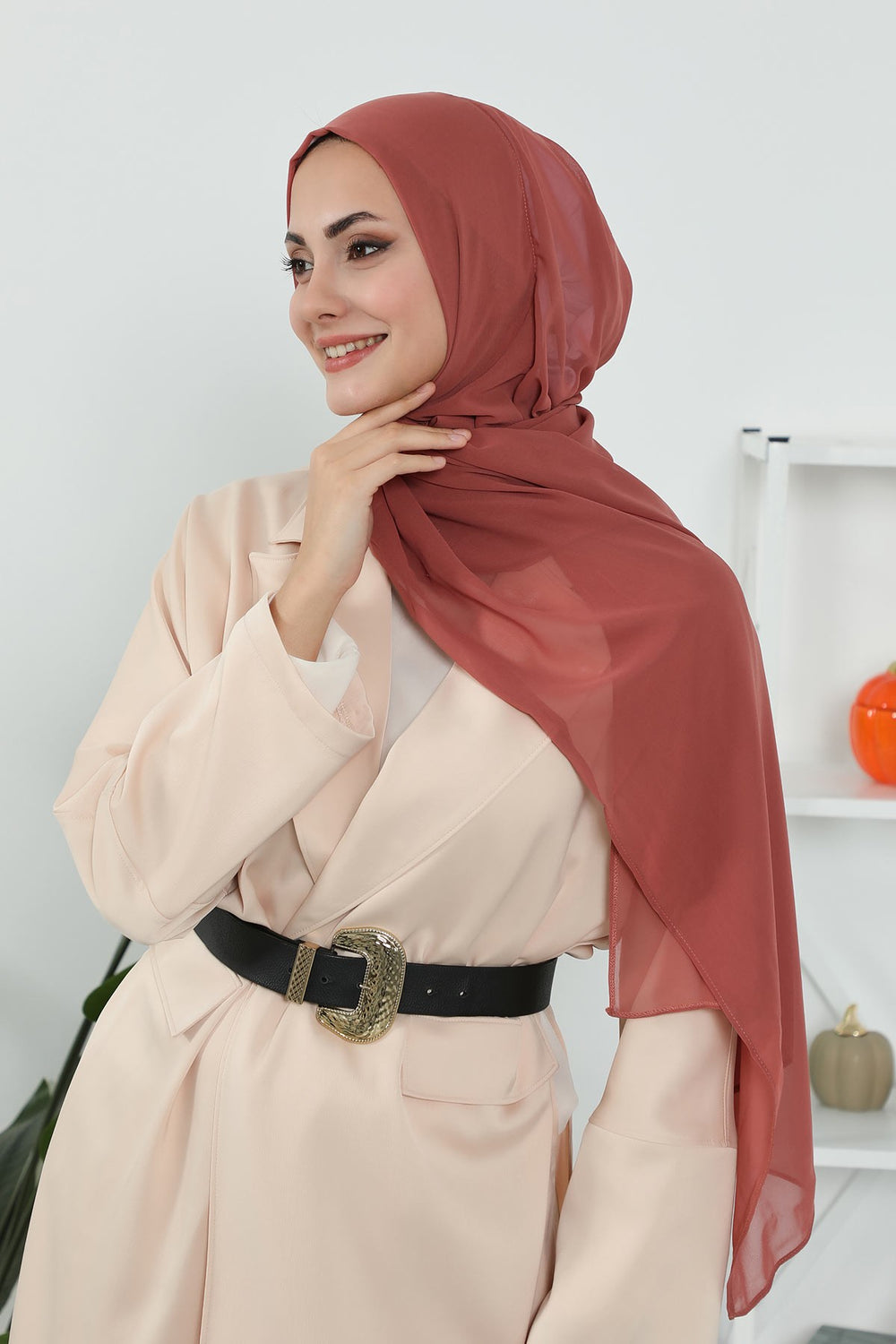 Women Instant Chiffon Shawl Modesty Turban Hijab Head Wrap Ready to Wear Women Headscarf made from Chiffon Fabric with Color Options,PS-11 Cinnamon