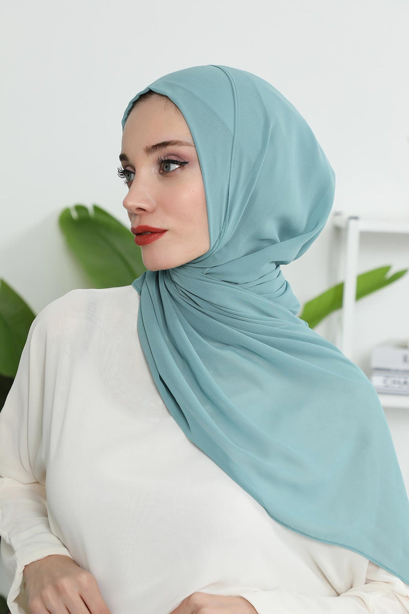 Women Instant Chiffon Shawl Modesty Turban Hijab Head Wrap Ready to Wear Women Headscarf made from Chiffon Fabric with Color Options,PS-11 Almond Green