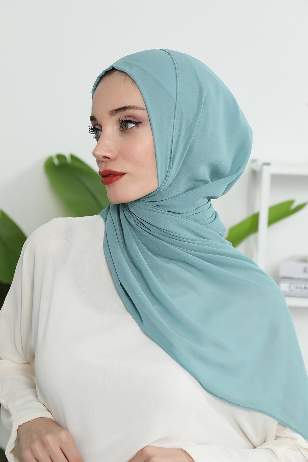 Women Instant Chiffon Shawl Modesty Turban Hijab Head Wrap Ready to Wear Women Headscarf made from Chiffon Fabric with Color Options,PS-11 Almond Green