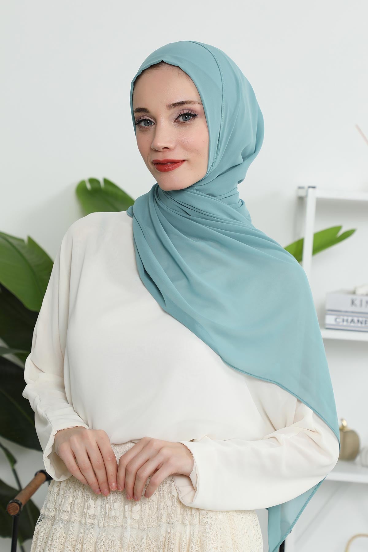 Women Instant Chiffon Shawl Modesty Turban Hijab Head Wrap Ready to Wear Women Headscarf made from Chiffon Fabric with Color Options,PS-11 Almond Green
