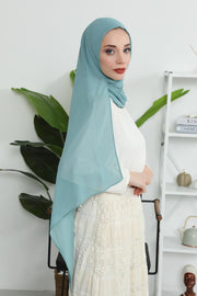 Women Instant Chiffon Shawl Modesty Turban Hijab Head Wrap Ready to Wear Women Headscarf made from Chiffon Fabric with Color Options,PS-11 Almond Green