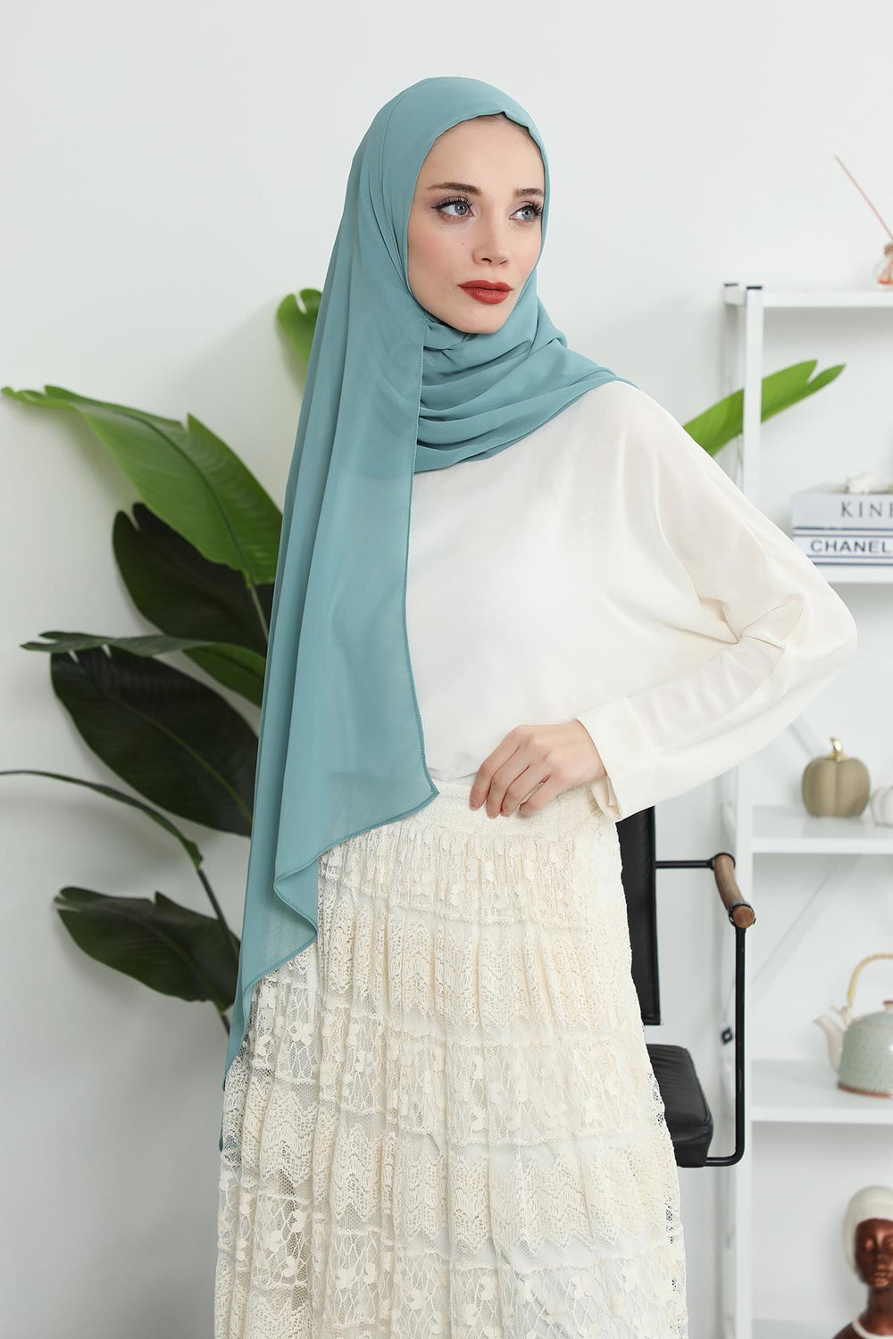 Women Instant Chiffon Shawl Modesty Turban Hijab Head Wrap Ready to Wear Women Headscarf made from Chiffon Fabric with Color Options,PS-11 Almond Green