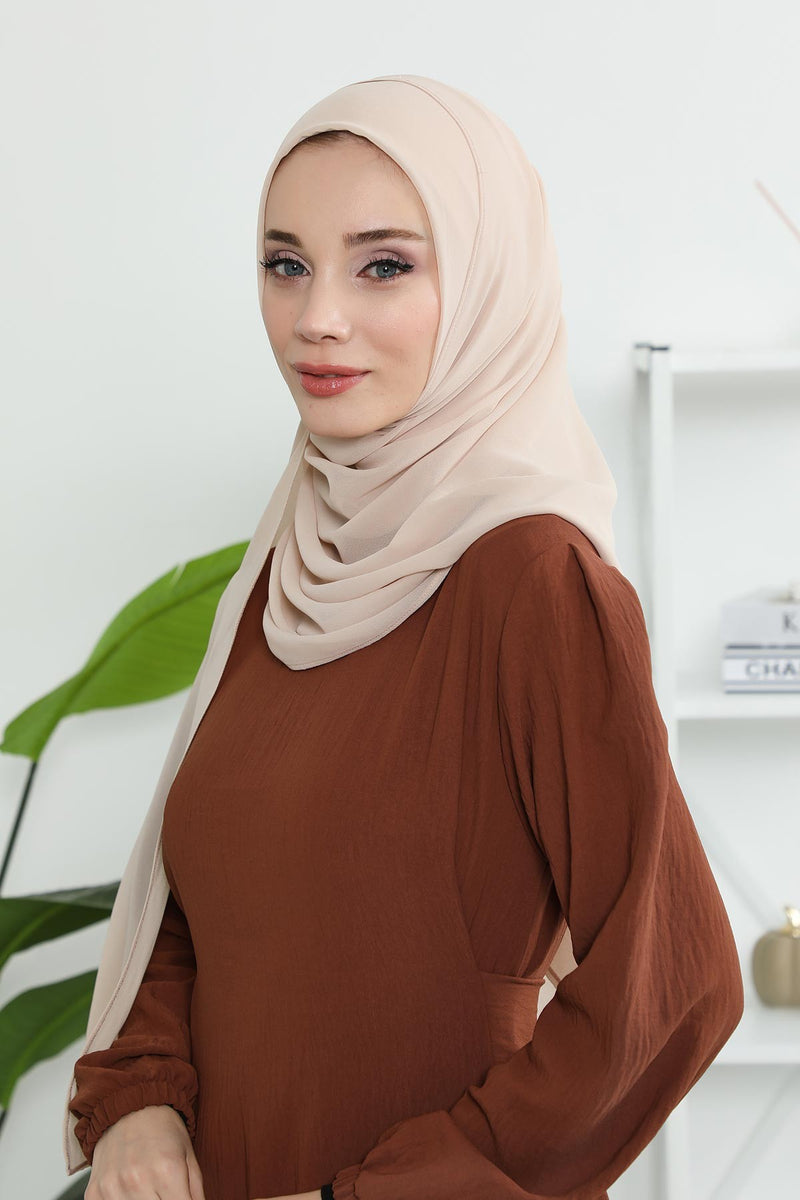 Women Instant Chiffon Shawl Modesty Turban Hijab Head Wrap Ready to Wear Women Headscarf made from Chiffon Fabric with Color Options,PS-11 Light Mink