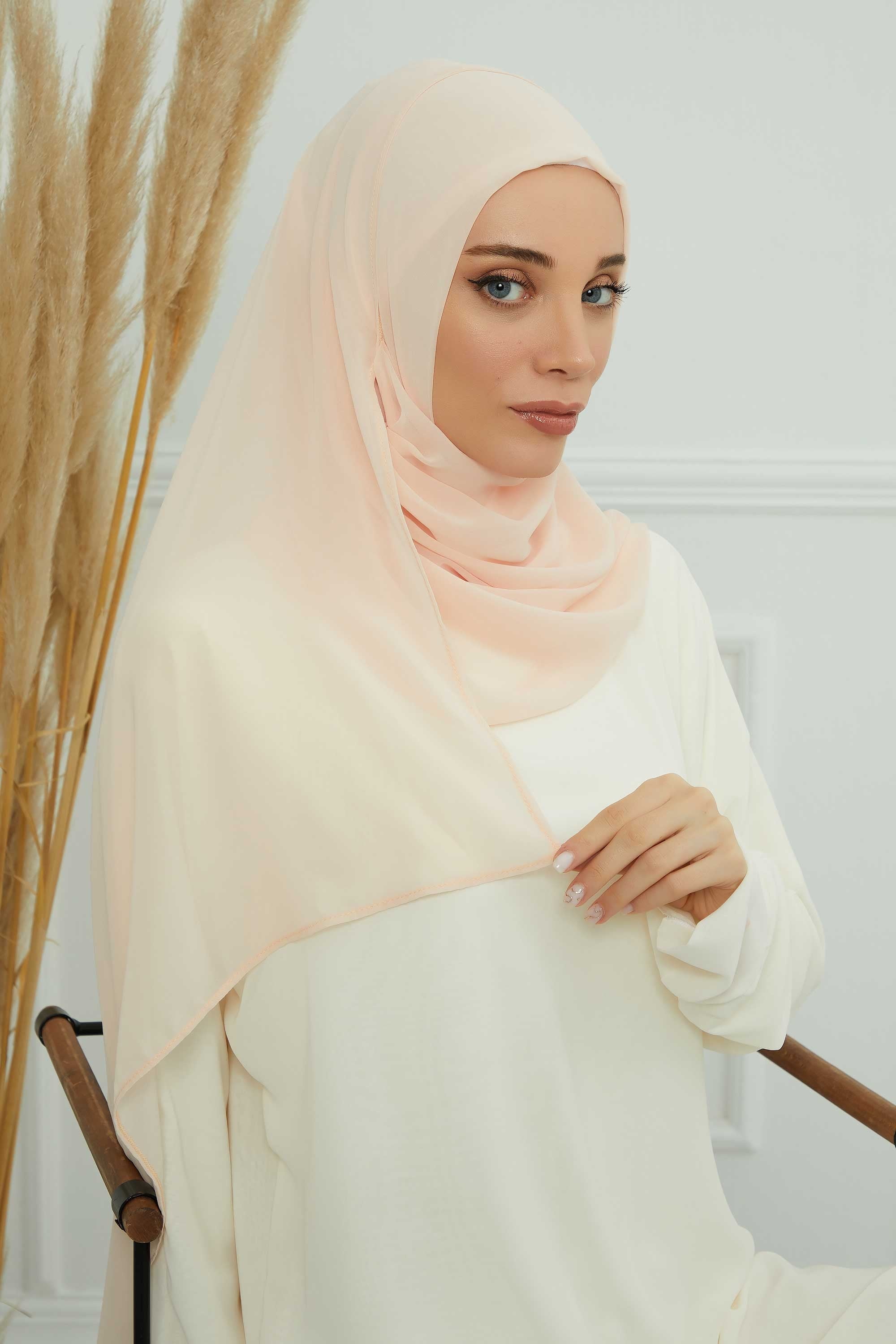 Women Instant Chiffon Shawl Modesty Turban Hijab Head Wrap Ready to Wear Women Headscarf made from Chiffon Fabric with Color Options,PS-11 Beige