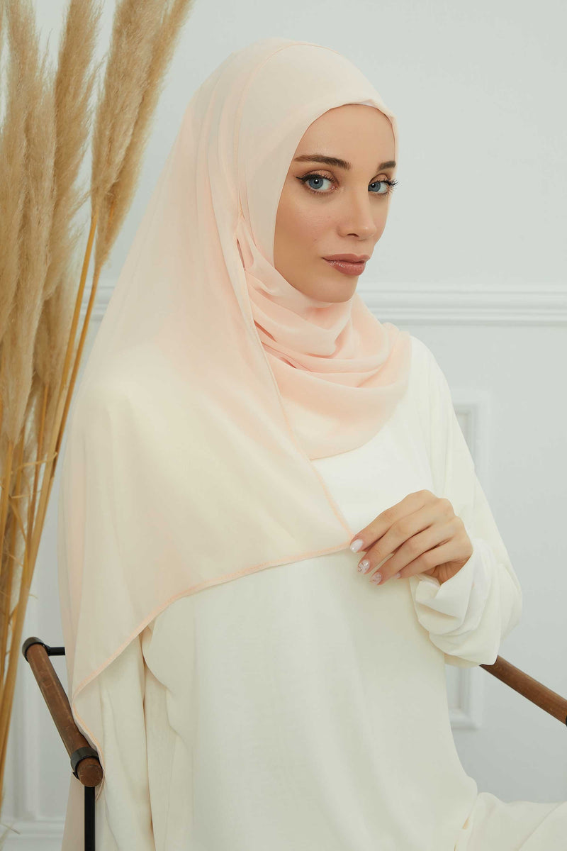 Women Instant Chiffon Shawl Modesty Turban Hijab Head Wrap Ready to Wear Women Headscarf made from Chiffon Fabric with Color Options,PS-11 Beige