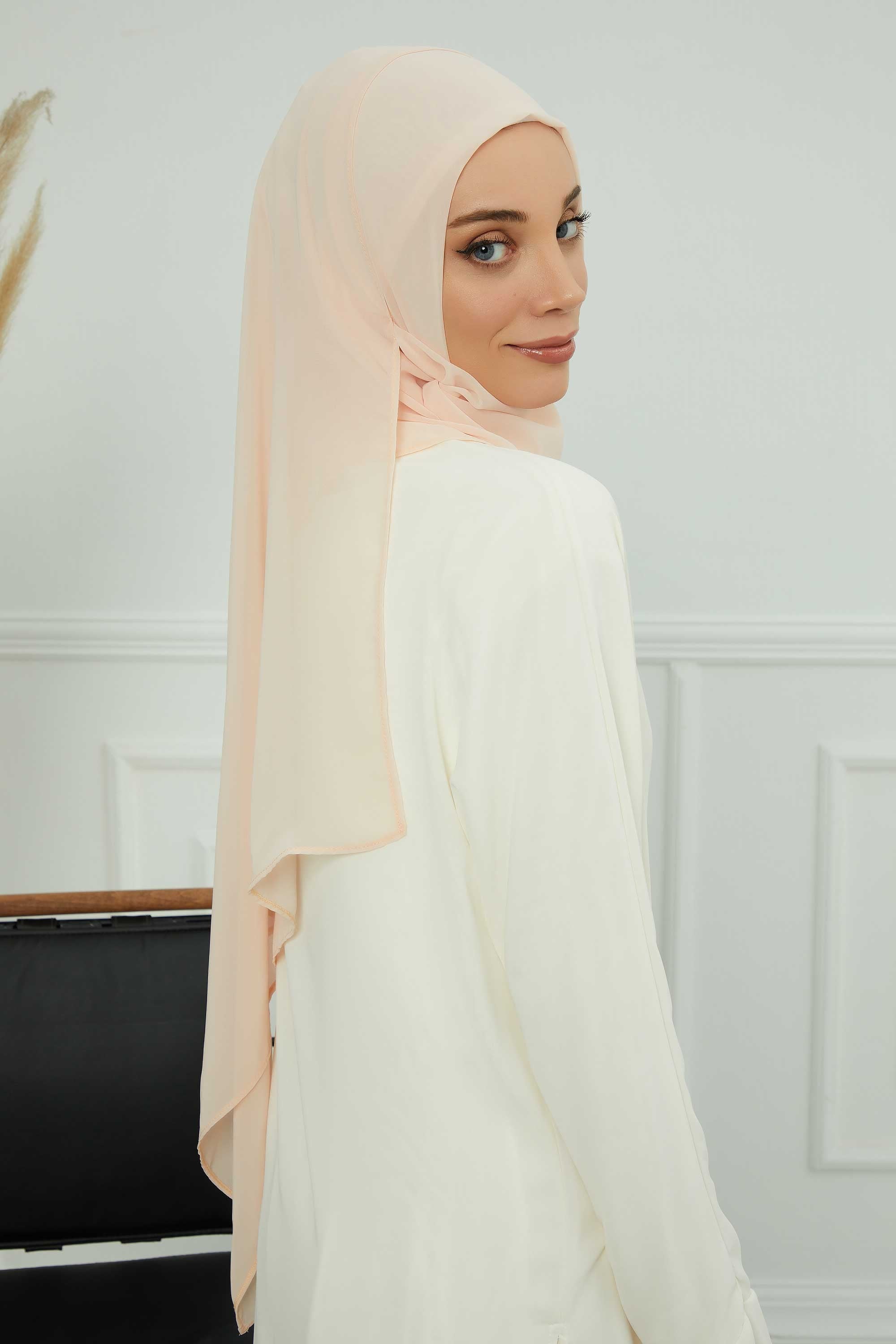 Women Instant Chiffon Shawl Modesty Turban Hijab Head Wrap Ready to Wear Women Headscarf made from Chiffon Fabric with Color Options,PS-11 Beige