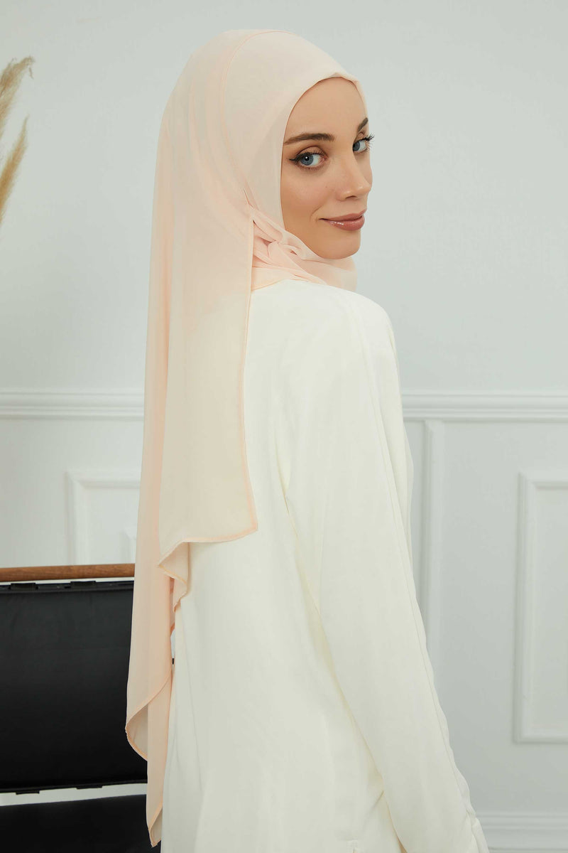 Women Instant Chiffon Shawl Modesty Turban Hijab Head Wrap Ready to Wear Women Headscarf made from Chiffon Fabric with Color Options,PS-11 Beige