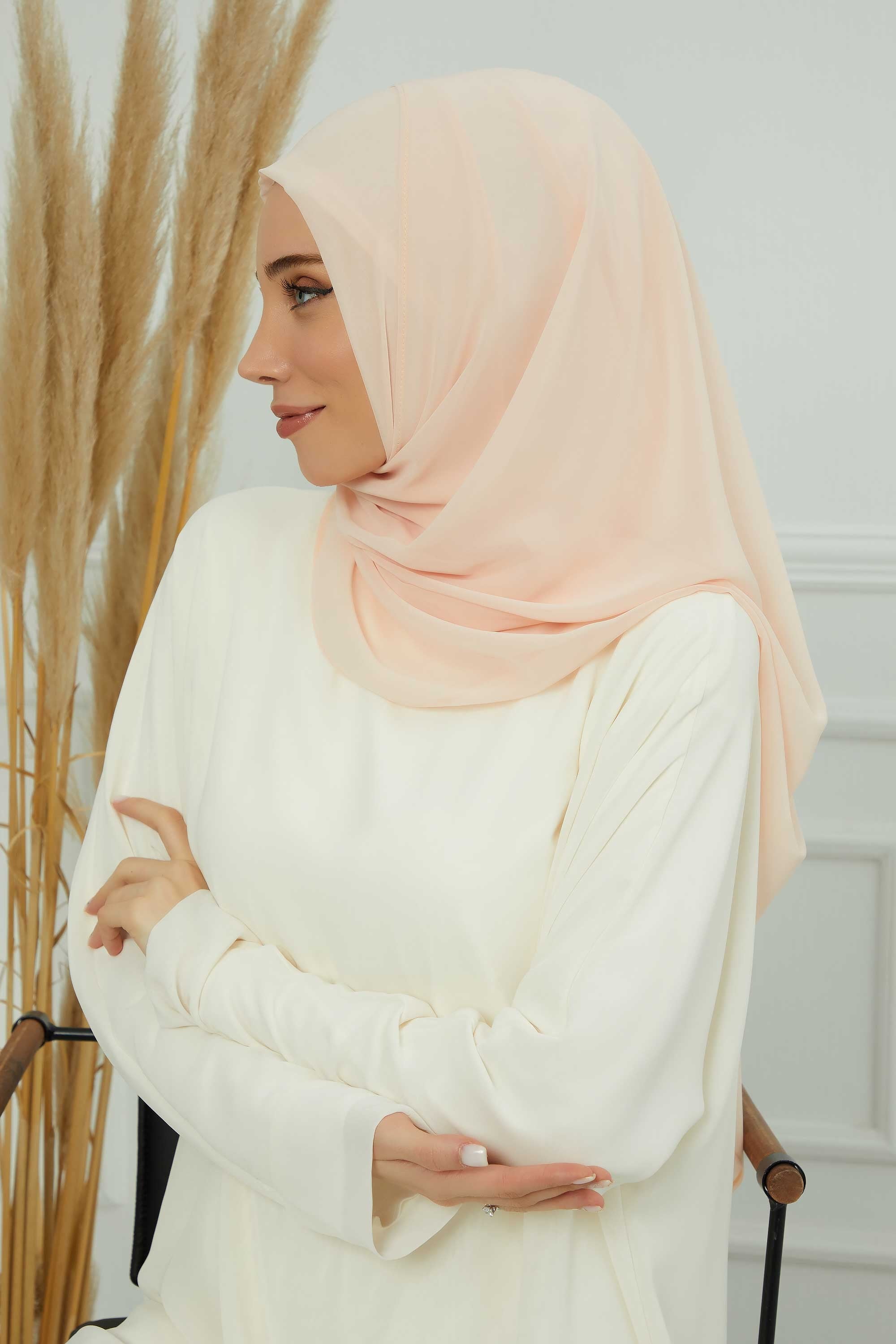 Women Instant Chiffon Shawl Modesty Turban Hijab Head Wrap Ready to Wear Women Headscarf made from Chiffon Fabric with Color Options,PS-11 Beige